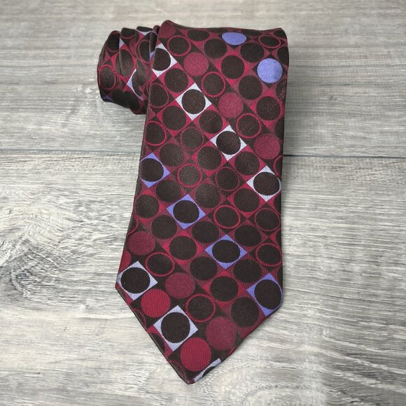 Ted Baker London Geometric Necktie Red Black 100% Silk Designer Tie Polka Dot - Picture 1 of 10